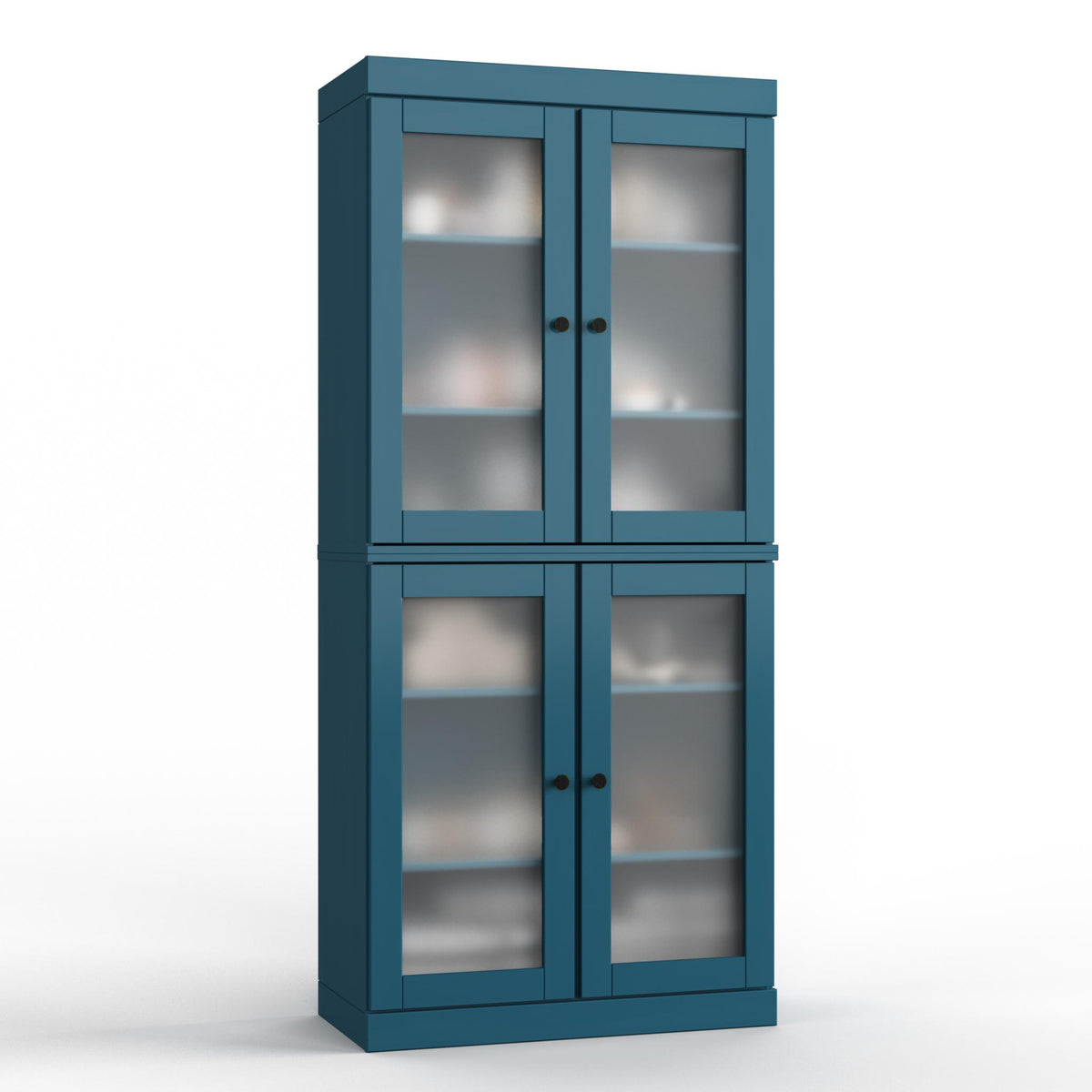32" Teal Blue Solid Wood Glass Panel Inlay Double Door Linen Cabinet - HomeRoots - Flyclothing LLC