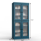 32" Teal Blue Solid Wood Glass Panel Inlay Double Door Linen Cabinet - HomeRoots - Flyclothing LLC