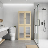 32" Yellow Solid Wood Glass Panel Inlay Double Door Linen Cabinet - HomeRoots - Flyclothing LLC