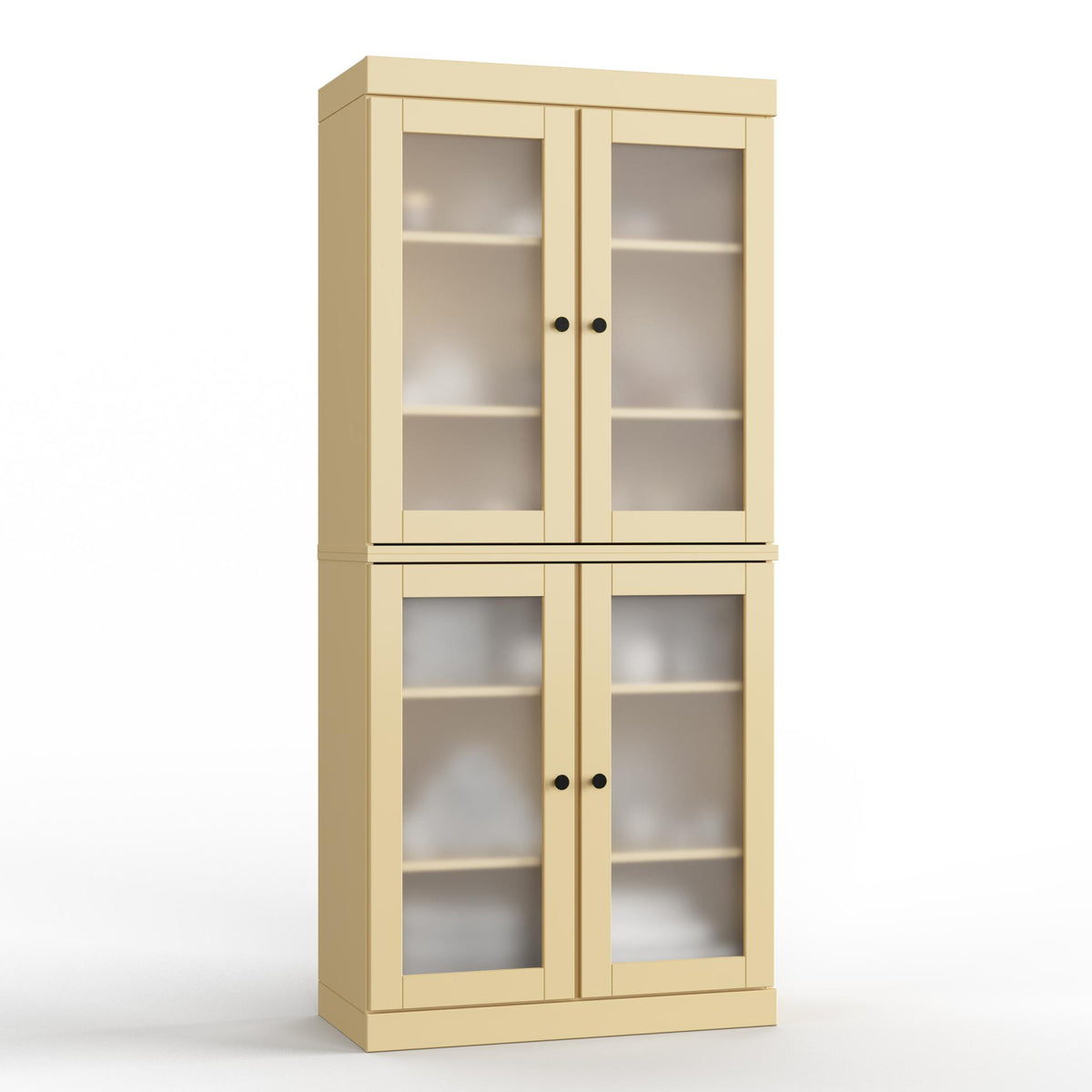 32" Yellow Solid Wood Glass Panel Inlay Double Door Linen Cabinet - HomeRoots - Flyclothing LLC
