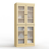 32" Yellow Solid Wood Glass Panel Inlay Double Door Linen Cabinet - HomeRoots - Flyclothing LLC