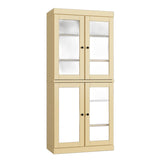 32" Yellow Solid Wood Glass Panel Inlay Double Door Linen Cabinet - HomeRoots - Flyclothing LLC