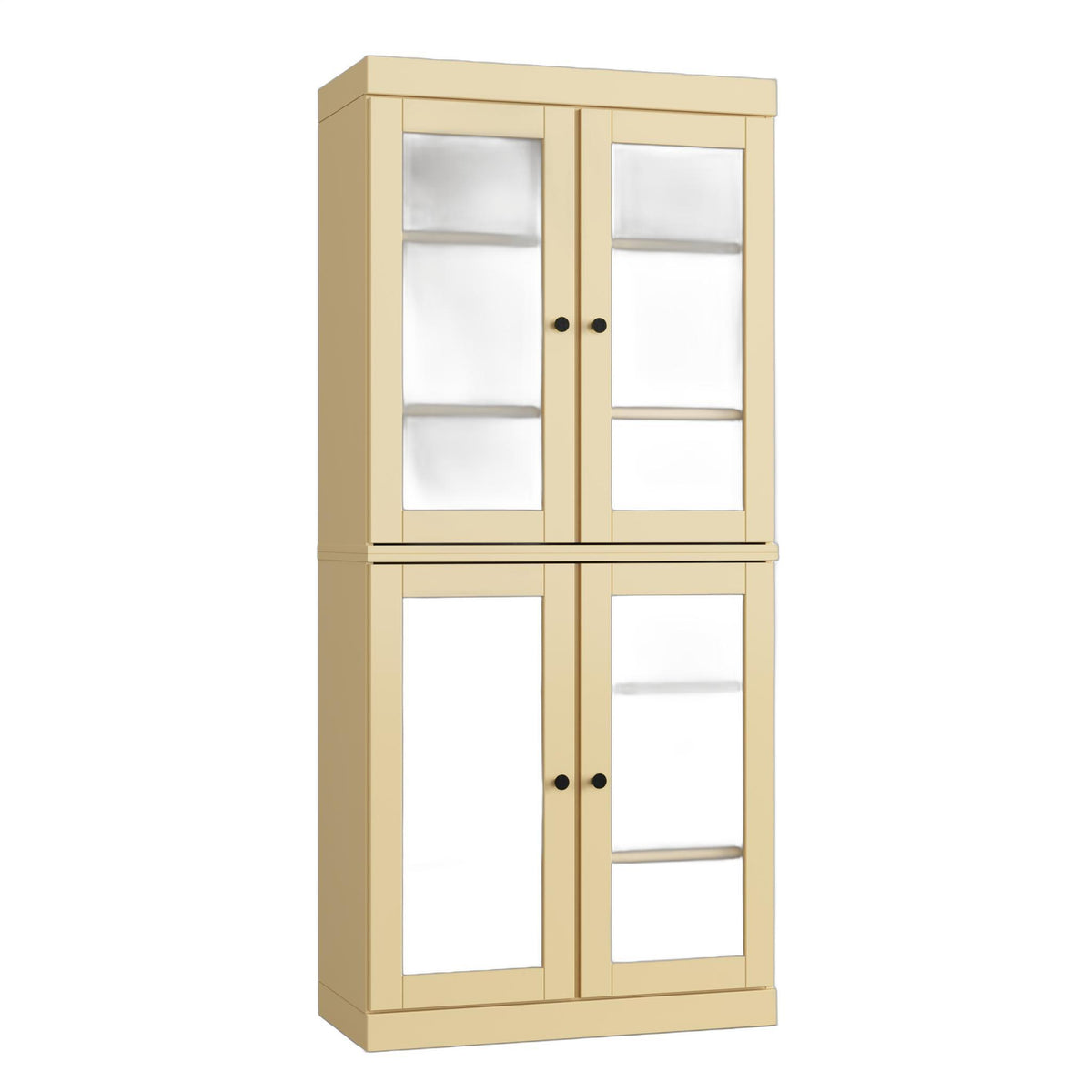 32" Yellow Solid Wood Glass Panel Inlay Double Door Linen Cabinet - HomeRoots - Flyclothing LLC