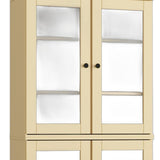 32" Yellow Solid Wood Glass Panel Inlay Double Door Linen Cabinet - HomeRoots - Flyclothing LLC