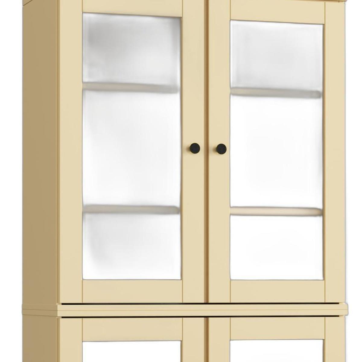 32" Yellow Solid Wood Glass Panel Inlay Double Door Linen Cabinet - HomeRoots - Flyclothing LLC