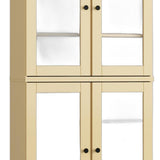 32" Yellow Solid Wood Glass Panel Inlay Double Door Linen Cabinet - HomeRoots - Flyclothing LLC