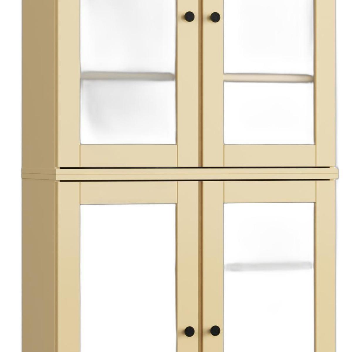 32" Yellow Solid Wood Glass Panel Inlay Double Door Linen Cabinet - HomeRoots - Flyclothing LLC