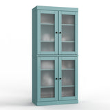 32" Aqua Solid Wood Glass Panel Inlay Double Door Linen Cabinet - HomeRoots - Flyclothing LLC