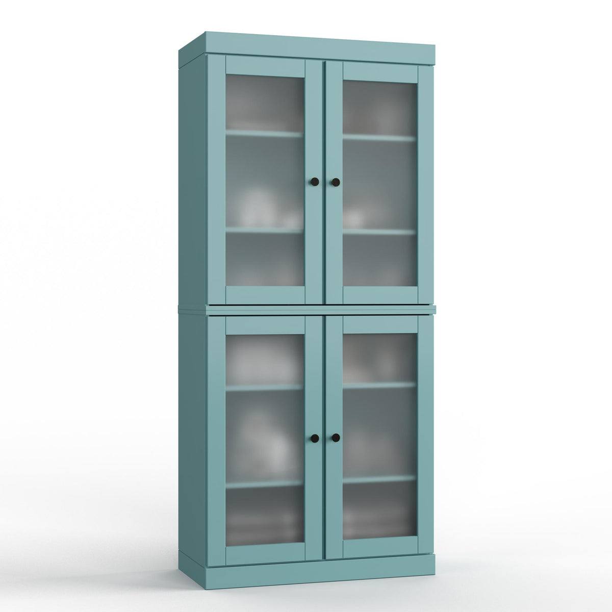 32" Aqua Solid Wood Glass Panel Inlay Double Door Linen Cabinet - HomeRoots - Flyclothing LLC