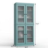 32" Aqua Solid Wood Glass Panel Inlay Double Door Linen Cabinet - HomeRoots - Flyclothing LLC