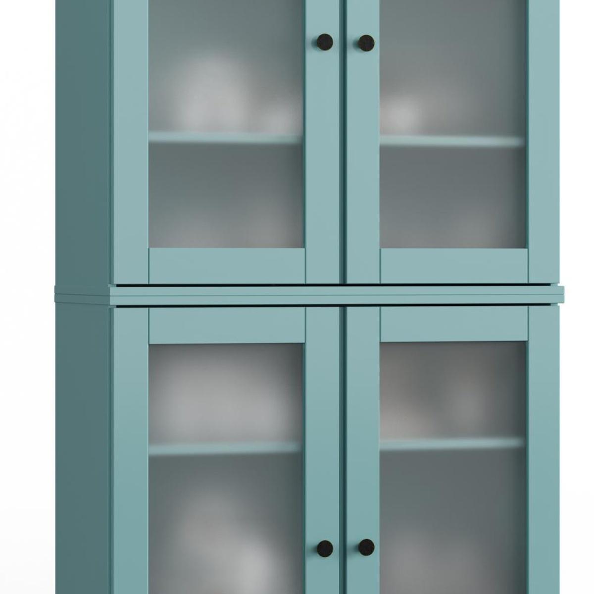 32" Aqua Solid Wood Glass Panel Inlay Double Door Linen Cabinet - HomeRoots - Flyclothing LLC
