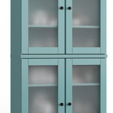 32" Aqua Solid Wood Glass Panel Inlay Double Door Linen Cabinet - HomeRoots - Flyclothing LLC