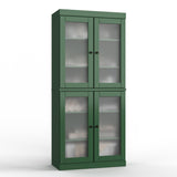 32" Green Solid Wood Glass Panel Inlay Double Door Linen Cabinet - HomeRoots - Flyclothing LLC