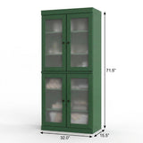 32" Green Solid Wood Glass Panel Inlay Double Door Linen Cabinet - HomeRoots - Flyclothing LLC