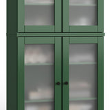 32" Green Solid Wood Glass Panel Inlay Double Door Linen Cabinet - HomeRoots - Flyclothing LLC