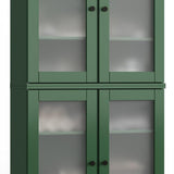 32" Green Solid Wood Glass Panel Inlay Double Door Linen Cabinet - HomeRoots - Flyclothing LLC