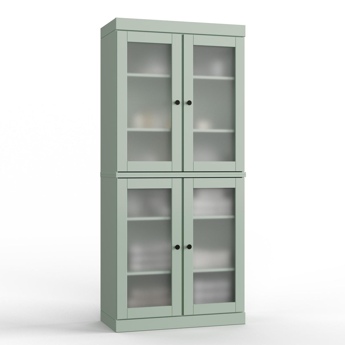 32" Sage Solid Wood Glass Panel Inlay Double Door Linen Cabinet - HomeRoots - Flyclothing LLC