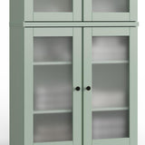 32" Sage Solid Wood Glass Panel Inlay Double Door Linen Cabinet - HomeRoots - Flyclothing LLC