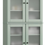 32" Sage Solid Wood Glass Panel Inlay Double Door Linen Cabinet - HomeRoots - Flyclothing LLC