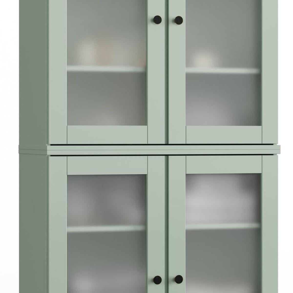 32" Sage Solid Wood Glass Panel Inlay Double Door Linen Cabinet - HomeRoots - Flyclothing LLC