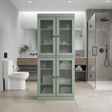 32" Sage Solid Wood Glass Panel Inlay Double Door Linen Cabinet - HomeRoots - Flyclothing LLC