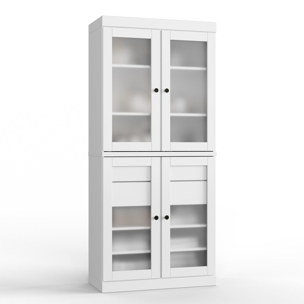 32" White Solid Wood Glass Panel Inlay Double Door Linen Cabinet - HomeRoots - Flyclothing LLC