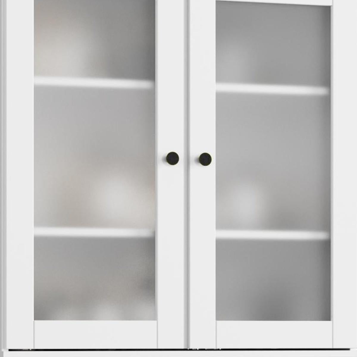32" White Solid Wood Glass Panel Inlay Double Door Linen Cabinet - HomeRoots - Flyclothing LLC
