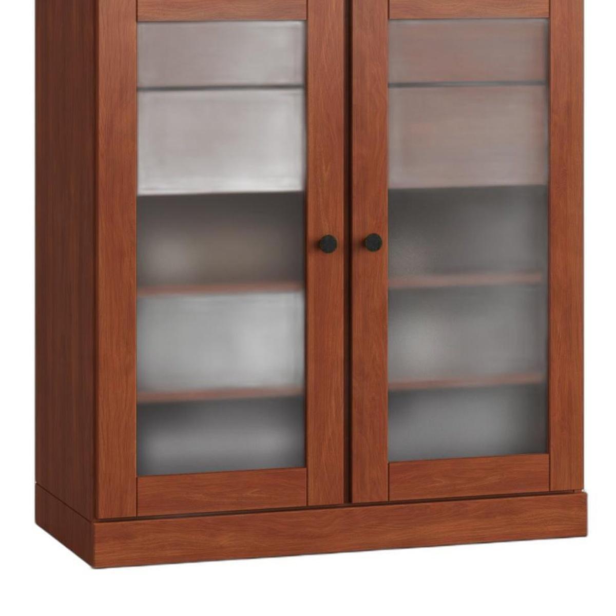 32" Coffee Solid Wood Glass Panel Inlay Double Door Linen Cabinet - HomeRoots - Flyclothing LLC
