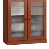32" Coffee Solid Wood Glass Panel Inlay Double Door Linen Cabinet - HomeRoots - Flyclothing LLC