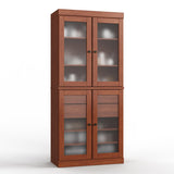 32" Coffee Solid Wood Glass Panel Inlay Double Door Linen Cabinet - HomeRoots - Flyclothing LLC