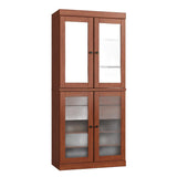 32" Coffee Solid Wood Glass Panel Inlay Double Door Linen Cabinet - HomeRoots - Flyclothing LLC