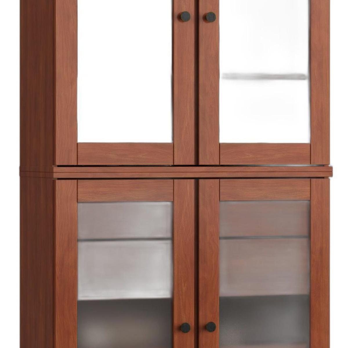 32" Coffee Solid Wood Glass Panel Inlay Double Door Linen Cabinet - HomeRoots - Flyclothing LLC