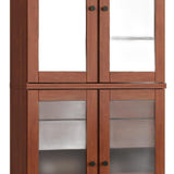32" Coffee Solid Wood Glass Panel Inlay Double Door Linen Cabinet - HomeRoots - Flyclothing LLC