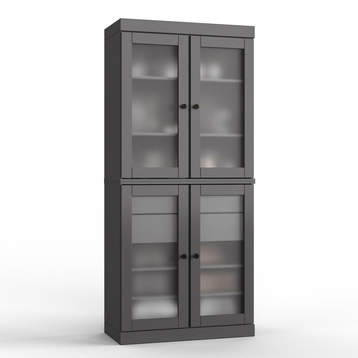 32" Gray Solid Wood Glass Panel Inlay Double Door Linen Cabinet - HomeRoots - Flyclothing LLC