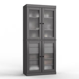 32" Gray Solid Wood Glass Panel Inlay Double Door Linen Cabinet - HomeRoots - Flyclothing LLC
