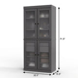 32" Gray Solid Wood Glass Panel Inlay Double Door Linen Cabinet - HomeRoots - Flyclothing LLC