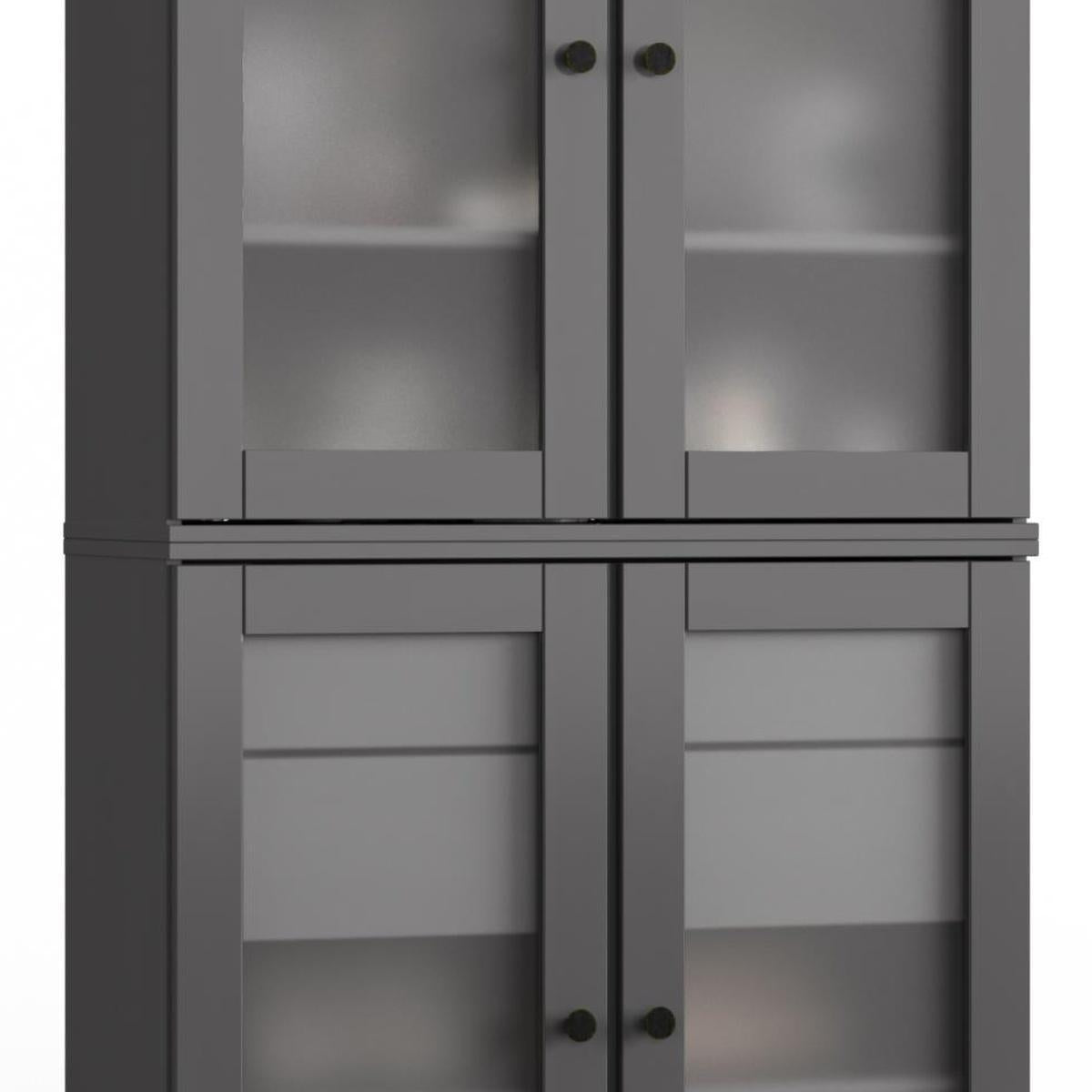 32" Gray Solid Wood Glass Panel Inlay Double Door Linen Cabinet - HomeRoots - Flyclothing LLC