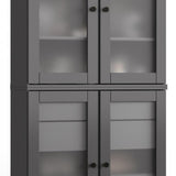 32" Gray Solid Wood Glass Panel Inlay Double Door Linen Cabinet - HomeRoots - Flyclothing LLC