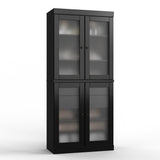 32" Black Solid Wood Glass Panel Inlay Double Door Linen Cabinet - HomeRoots - Flyclothing LLC