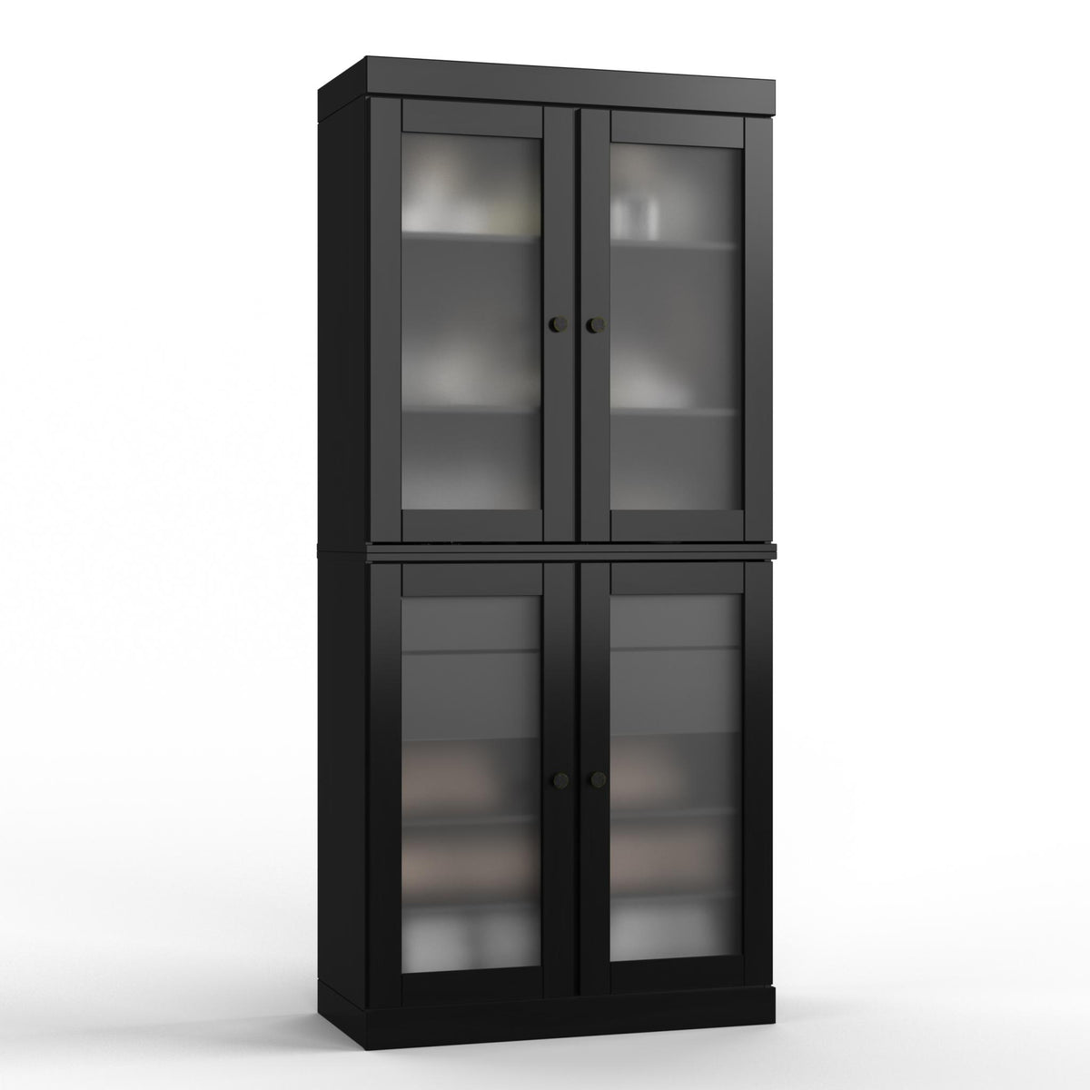 32" Black Solid Wood Glass Panel Inlay Double Door Linen Cabinet - HomeRoots - Flyclothing LLC