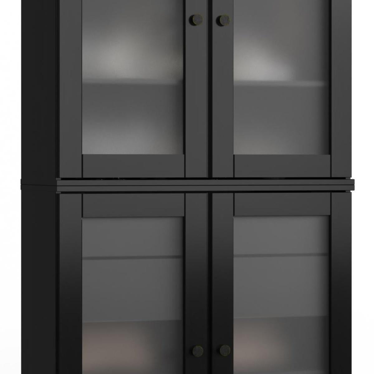 32" Black Solid Wood Glass Panel Inlay Double Door Linen Cabinet - HomeRoots - Flyclothing LLC