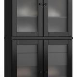 32" Black Solid Wood Glass Panel Inlay Double Door Linen Cabinet - HomeRoots - Flyclothing LLC