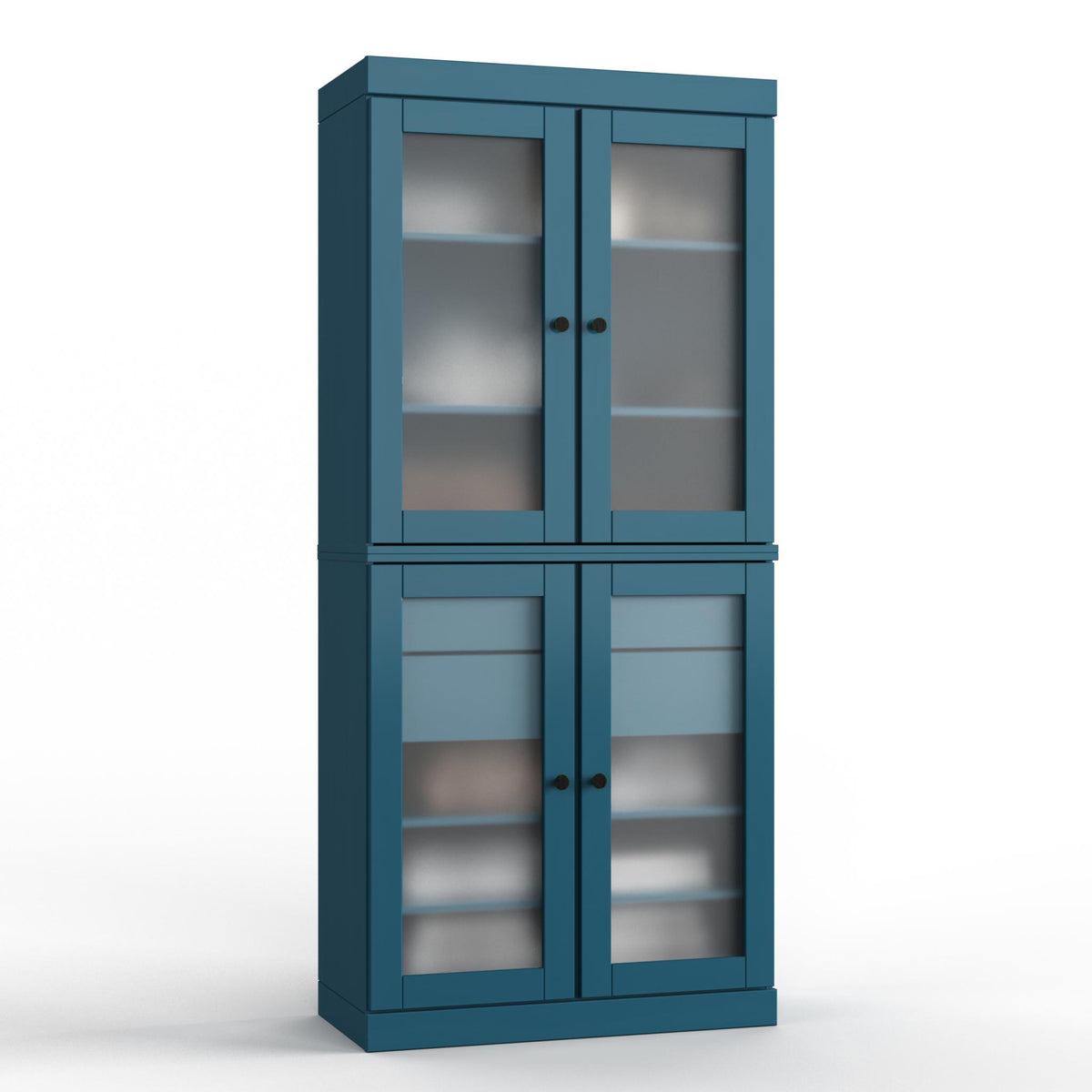32" Teal Blue Solid Wood Glass Panel Inlay Double Door Linen Cabinet - HomeRoots - Flyclothing LLC