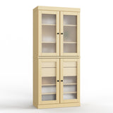 32" Yellow Solid Wood Glass Panel Inlay Double Door Linen Cabinet - HomeRoots - Flyclothing LLC