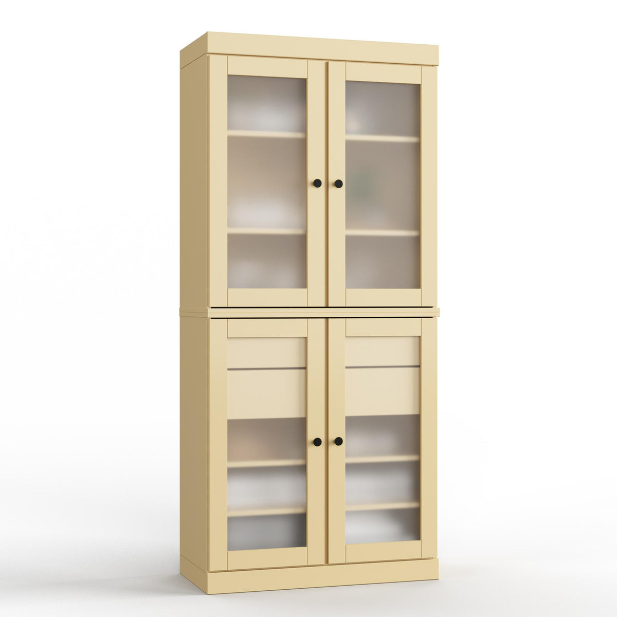 32" Yellow Solid Wood Glass Panel Inlay Double Door Linen Cabinet - HomeRoots - Flyclothing LLC