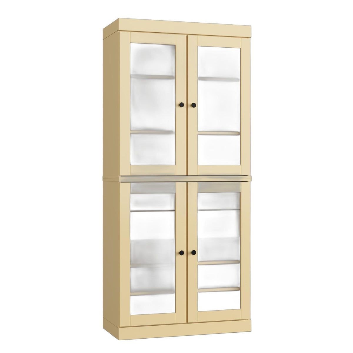32" Yellow Solid Wood Glass Panel Inlay Double Door Linen Cabinet - HomeRoots - Flyclothing LLC