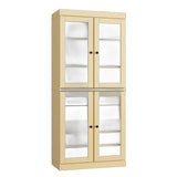 32" Yellow Solid Wood Glass Panel Inlay Double Door Linen Cabinet - HomeRoots - Flyclothing LLC