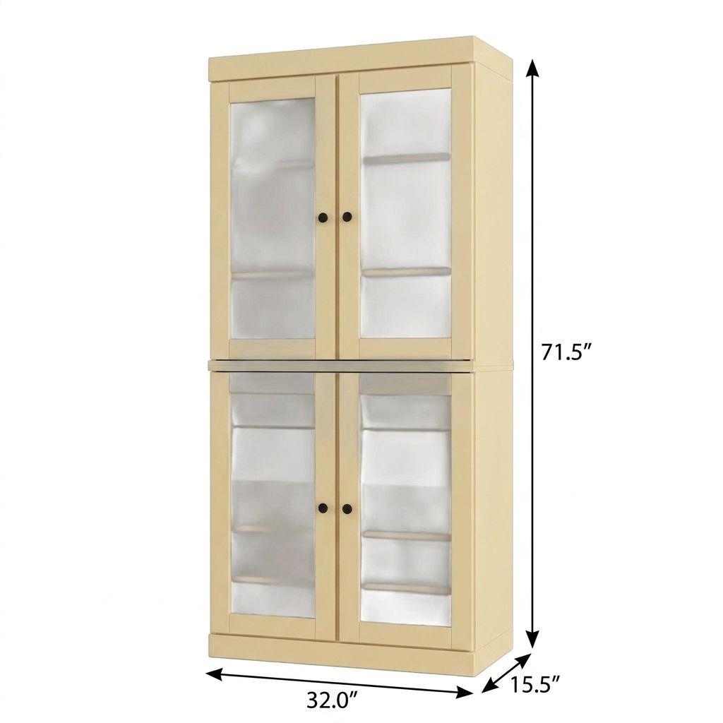 32" Yellow Solid Wood Glass Panel Inlay Double Door Linen Cabinet - HomeRoots - Flyclothing LLC