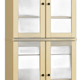 32" Yellow Solid Wood Glass Panel Inlay Double Door Linen Cabinet - HomeRoots - Flyclothing LLC