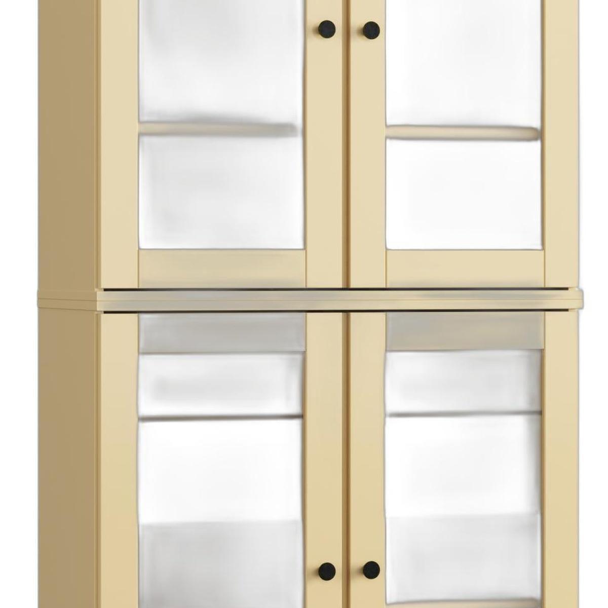 32" Yellow Solid Wood Glass Panel Inlay Double Door Linen Cabinet - HomeRoots - Flyclothing LLC